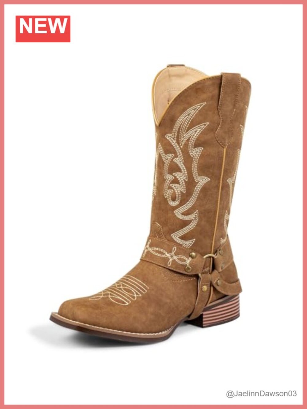 Wide Calf Faux Leather Square Toe Western Cowboy Boots Embroidered Mid-Calf